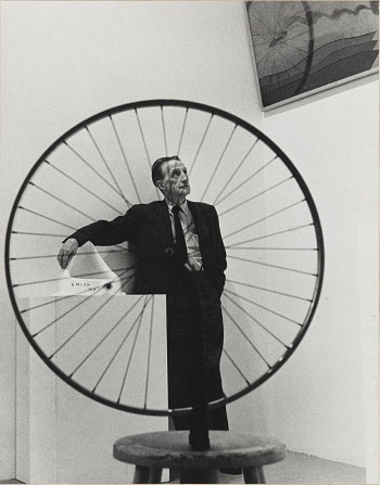 Marvin Lazarus Duchamp at Museum of Modern Art’s 'The art of assemblage’ exhibition (Standing next to Fountain and behind Bicycle wheel) 1961 (detail) Philadelphia Museum of Art: Gift of Jacqueline, Paul and Peter Matisse in memory of their mother Alexina Duchamp, 13-1972-9(412). Art works ©Marcel Duchamp/ADAGP. Licensed by Copyright Agency photo ©Marvin Lazarus