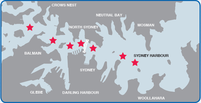 ※花火の打ち上げ場所/出展:SYDNYE 2019(Web: sydneynewyearseve.com/vantage-points)