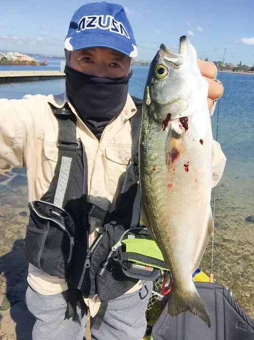 ルアーにヒットしたテイラーと著者