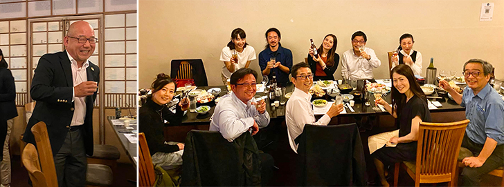 写真左から:広島県人会発起人の1人の宮地氏、集合写真