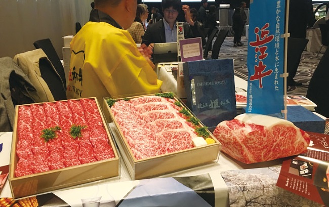 JETRO主催の日本産農水産物･食品輸出商談会で展示された「和牛」（シドニー市内2018年8月20日筆者撮影）