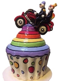 Dykes on Bikes Cupcake by Janice Raynor, Ceramic, 35cm high