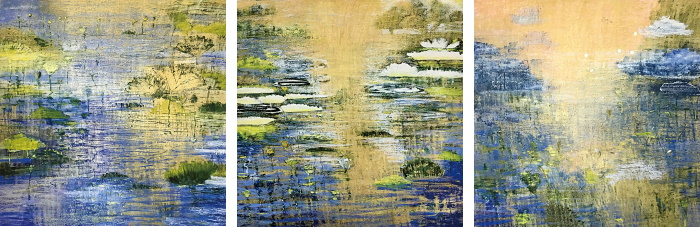 ‘Wetlands’ Triptych, oil pastel and pigment on 300gsm Montvale rag paper, 150 cm x 150 cm (each)