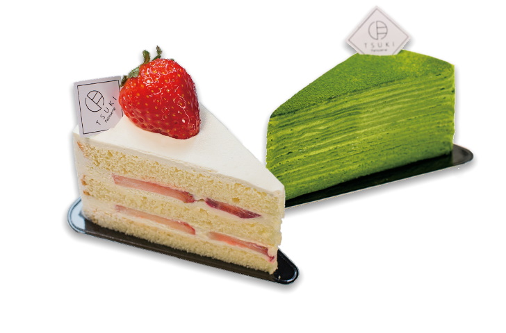 （右）Matcha Mille Crepe（抹茶ミル・クレープ$10.5）
（左）Strawberry Shortcake（ストロベリー・ショートケーキ$8.5）