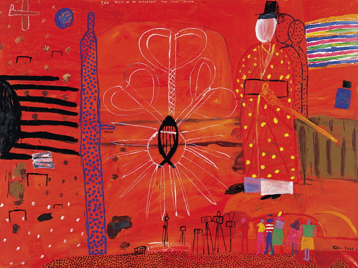 The visit of an important man from Japan, 1991 acrylic on canvas 183 x 244 cm