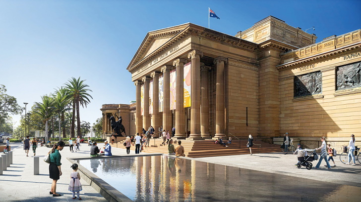 Architectural render of the Art Gallery of New South Wales forecourt produced by bloomimages Berlin GmbH ©Art Gallery of New South Wales, 2021