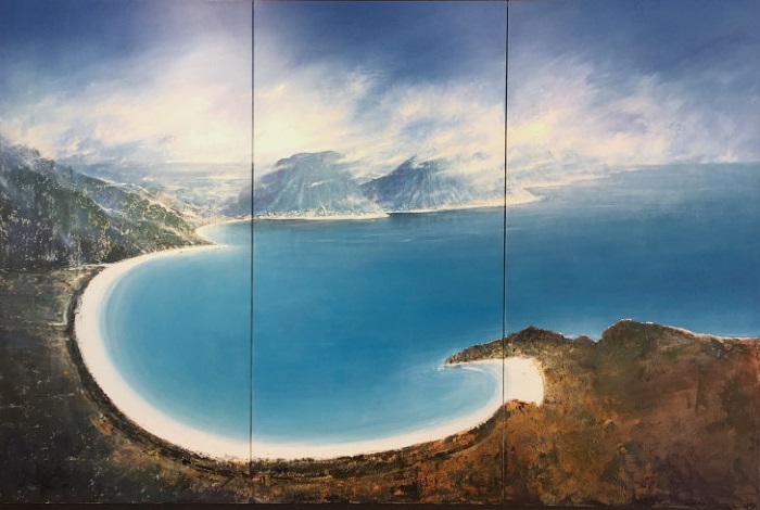 Wine Glass Bay’, Acrylic on canvas, 213 x 330 cm (total 3 panels