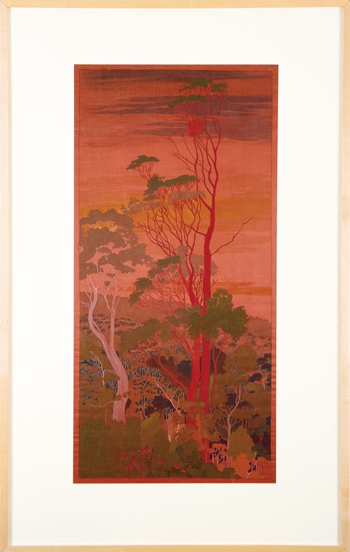 Title : Eucalyptus Urnigera Tasmanian Scarlett Bark, Sunset (Forest Portrait) Artist : Marion Mahony Griffin, c 1918. Museum of Sydney