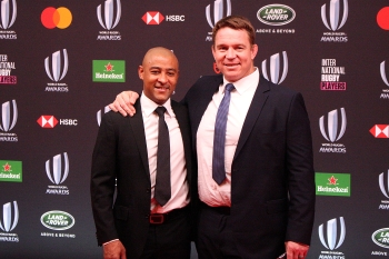 オーストラリア代表元主将･グレーガン氏（左）とＲＷＣ2007優勝時の南アフリカ代表主将･スミット氏