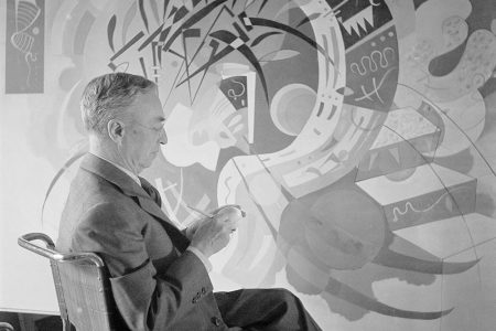 Kandinsky with his painting 'Dominant curve (Courbe dominante)', Paris 1936, photo: Boris Lipnitzki © Boris Lipnitzki / Roger-Viollet 

***These images may only be used in conjunction with editorial coverage of ‘Kandinsky’ at the Art Gallery of New South Wales, 4 November 2023 to 10 March 2024, and strictly in accordance with the terms of access to these images – see .artgallery.nsw.gov.au/info/access-to-agnsw-media-room-tcs . Without limiting those terms, these images must not be cropped or overwritten; prior approval in writing is required for use as a cover; caption details must accompany reproductions of the images; and archiving is not permitted.***
Media contact: media@ag.nsw.gov.au