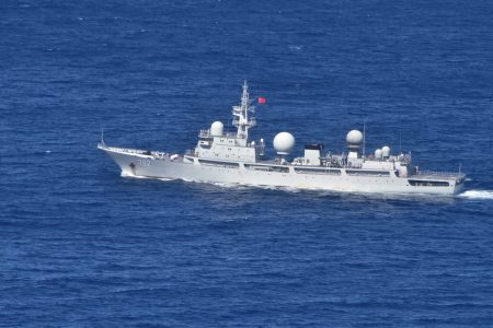 Peoples Liberation Army-Navy (PLA-N) Intelligence Collection Vessel Haiwangxing operating off the north-west shelf of Australia. *** Local Caption *** Peoples Liberation Army-Navy (PLA-N) Intelligence Collection Vessel Haiwangxing operating off the north-west shelf of Australia.
The Haiwangxing travelled down the west coast of Australia to the vicinity of 
Exmouth, before changing course to track east along the north-west coast.
The vessel is a PLA-N, Dongdiao Class Auxiliary Intelligence ship.
