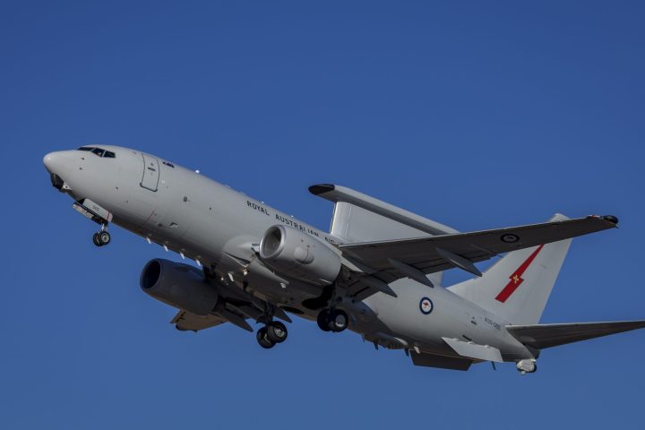An E-7A Wedgetail departs for a mission during Exercise Arnhem Thunder 25 from RAAF Base Darwin.