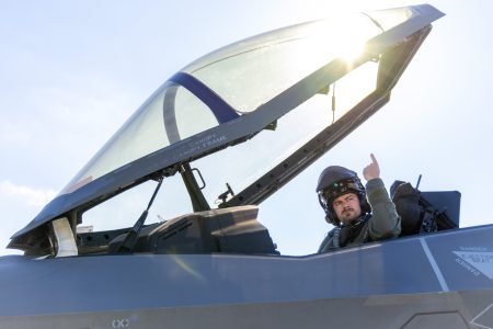Royal Australian Air Force pilot Flight Lieutenant Patrick conducts final checks prior to a sortie during Exercise Bushido Guardian 2025, Misawa Air Base, Japan.