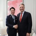 Deputy Prime Minister and Minister for Defence the Hon Richard Marles MP having a bilateral meeting with  Japan's Minister of Defense Shinjiro Koizumi at  the Munich Security Conference, in Germany.
