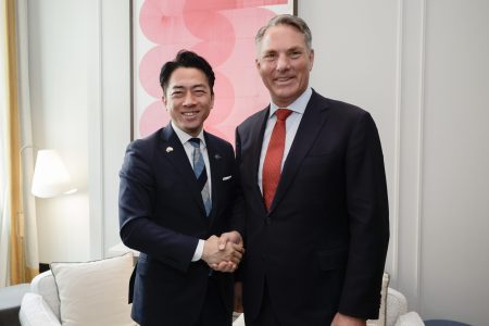 Deputy Prime Minister and Minister for Defence the Hon Richard Marles MP having a bilateral meeting with  Japan's Minister of Defense Shinjiro Koizumi at  the Munich Security Conference, in Germany.