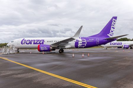 Bonza_Airlines_VH-UKH_Boeing_737_MAX_8_parked_at_Sunshine_Coast_Airport