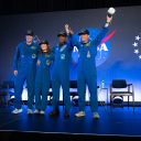 The Artemis II crew of Mission Specialist Jeremy Hansen from the CSA (Canadian Space Agency) and Mission Specialist Christina Koch, Pilot Victor Glover, and Commander Reid Wiseman from NASA are seen during a crew return event, Saturday, Apr. 11, 2026, at Eillington Field in Houston, Texas. NASA’s Artemis II test flight took Commander Reid Wiseman, Pilot Victor Glover, and Mission Specialist Christina Koch from NASA, and Mission Specialist Jeremy Hansen from the CSA (Canadian Space Agency) on an approximately nine-day mission around the Moon and back to Earth. Photo Credit: (NASA/John Kraus)