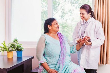 Indian elderly woman getting a health checkup