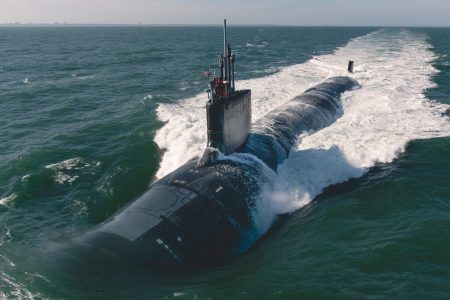 ATLANTIC OCEAN (Feb. 1, 2022) The future Virginia-class attack submarine Montana (SSN 794) conducts initial sea trials Feb. 1, 2022 in the Atlantic Ocean. Montana is the 10th Virginia-class submarine. (U.S. Navy photo courtesy of HII by Ashley Cowan)