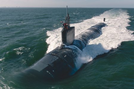 ATLANTIC OCEAN (Feb. 1, 2022) The future Virginia-class attack submarine Montana (SSN 794) conducts initial sea trials Feb. 1, 2022 in the Atlantic Ocean. Montana is the 10th Virginia-class submarine. (U.S. Navy photo courtesy of HII by Ashley Cowan)
