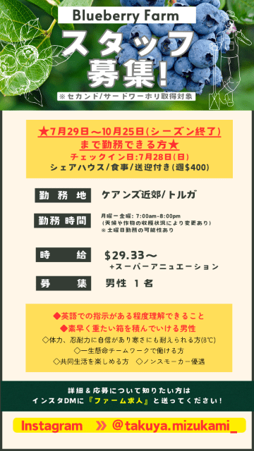 急募です！【7/29〜ブルーベリーファームジョブ求人】 | 掲示板 – 求人 